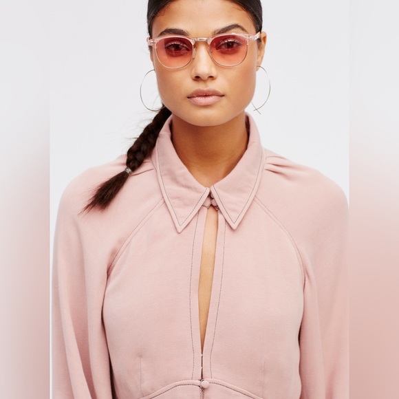 NWT FREE PEOPLE Pastel Button-Up Babydoll Mini Dress Fit & Flare Vintage Rose S - Picture 2 of 4